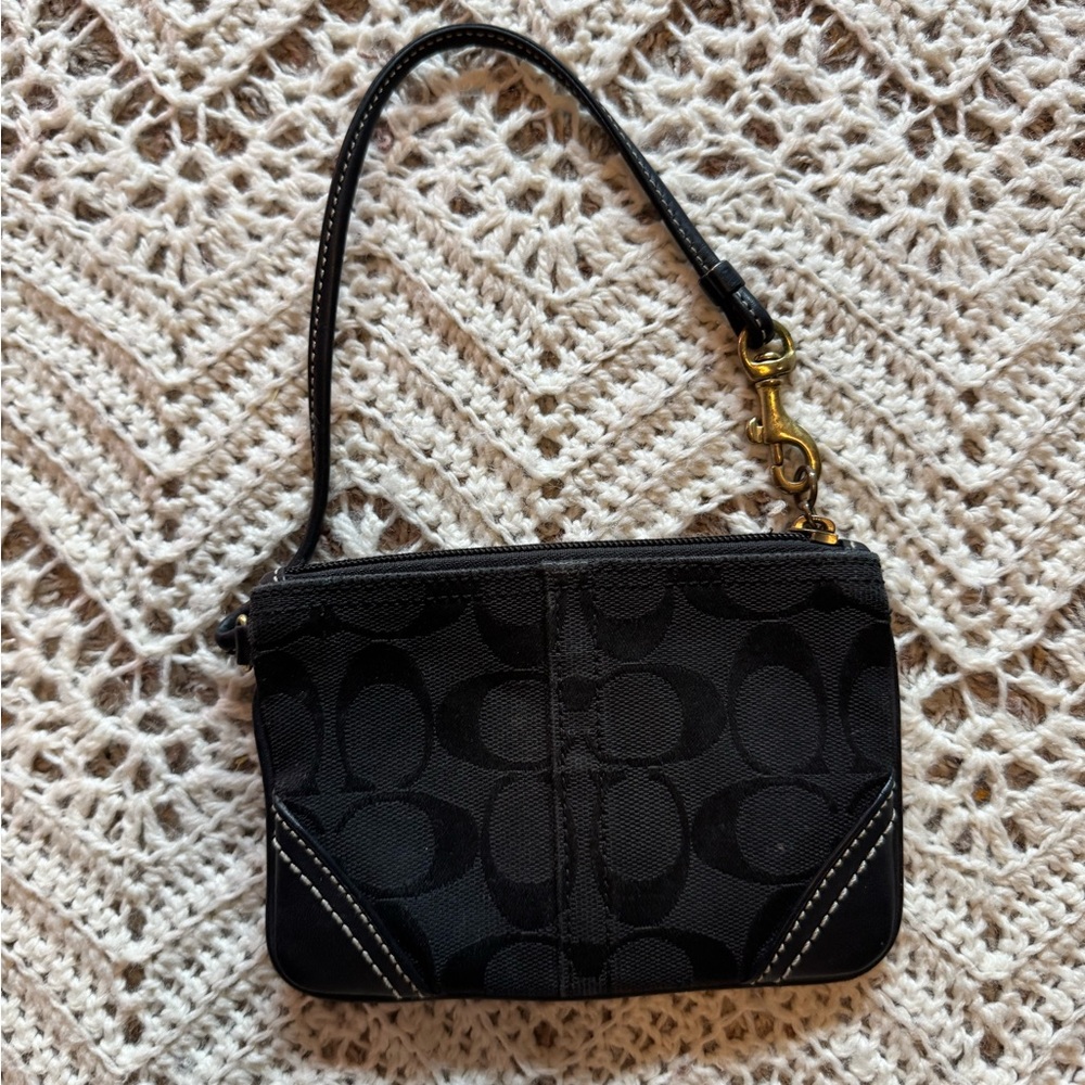 Coach Signature Jacquard Small Wristlet – Black on Black Vintage Y2K Purse Small